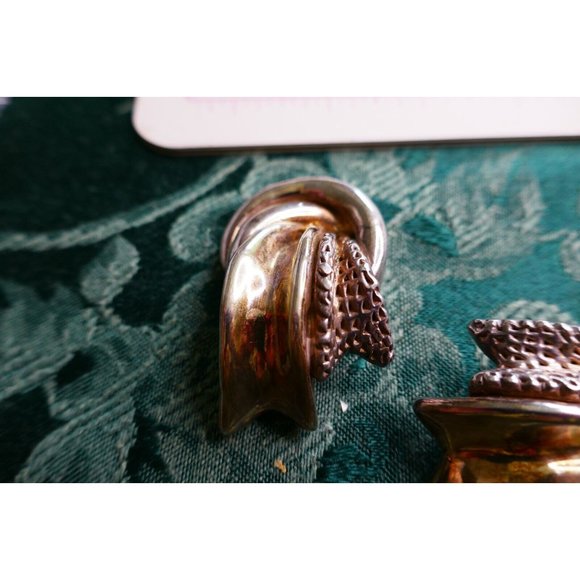 Huge Vintage Israel Electroform Sterling Silver Waterfall 2 Tone Earrings Signed - Picture 8 of 9